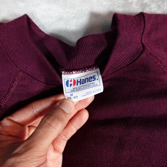 Vintage Hanes Raglan Sweatshirt Mens M (Fits S) Cotton Acrylic Made In USA 80s - Picture 3 of 7